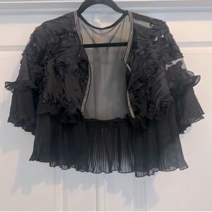 Akira Floral Ruffle Cropped Sheer Jacket | S | black
